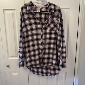 Terra & Sky Plaid shirt with embroidered sleeves